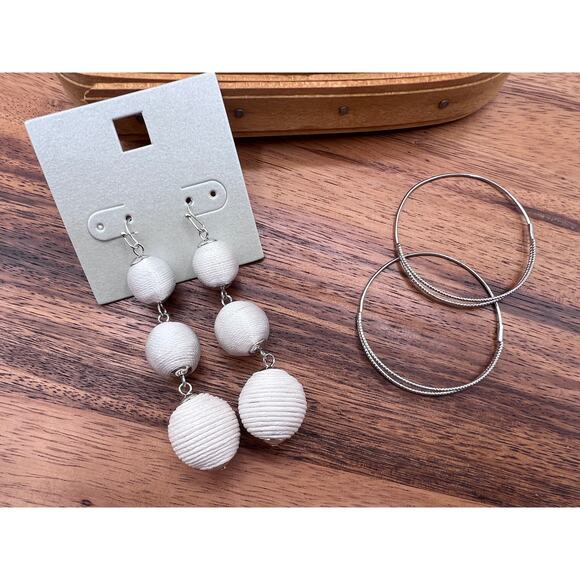 Modern White Ball Drop & Silver Tone Hoop Earrings 2 Pairs NEW! - Picture 1 of 7